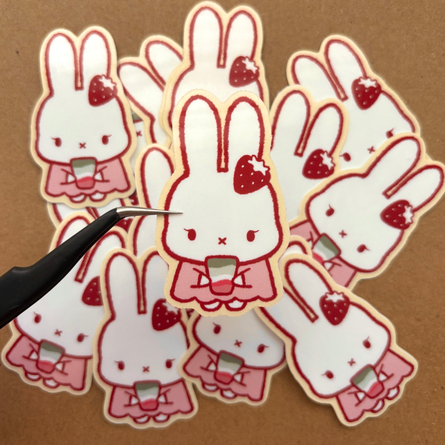 strawberry matcha bunny vinyl sticker