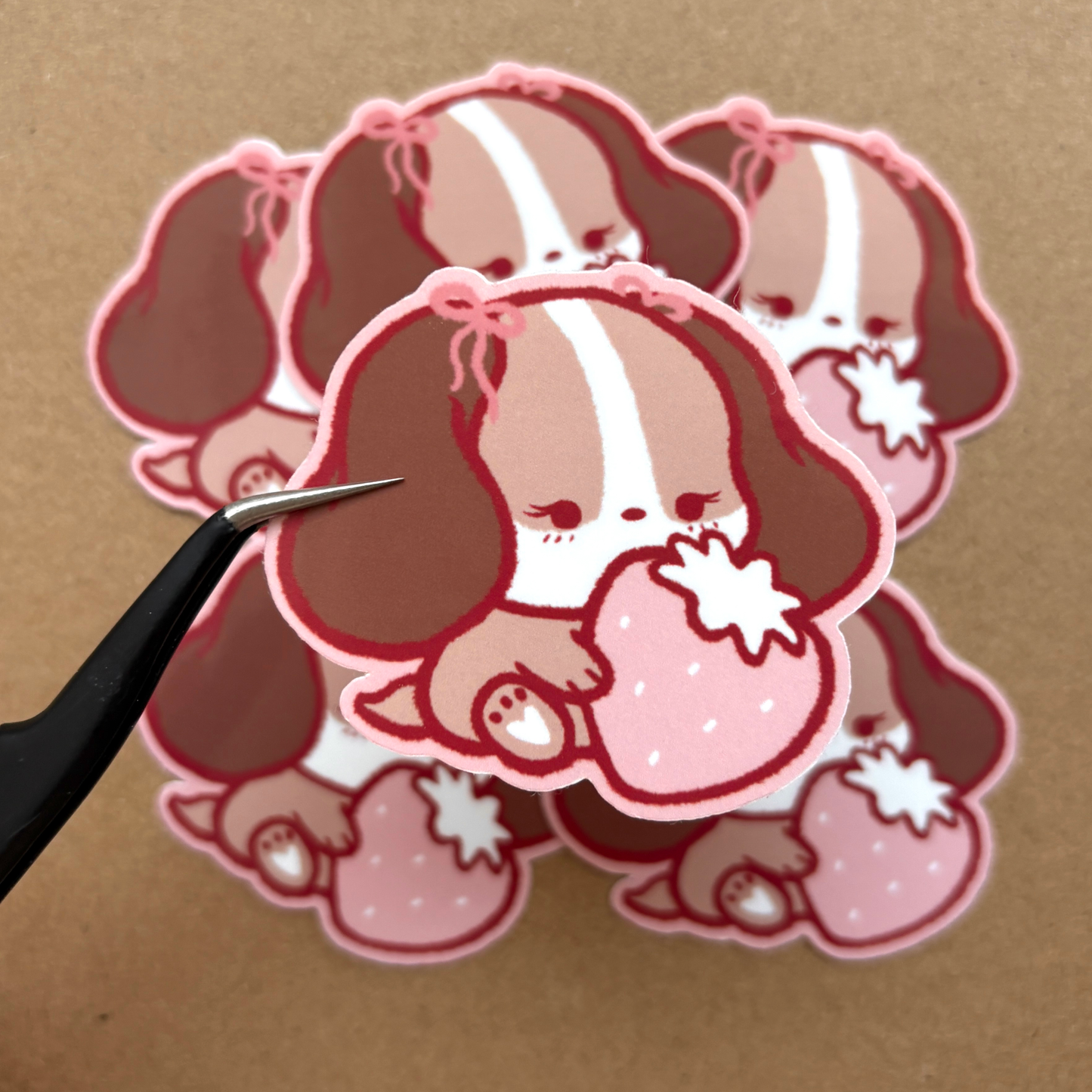 strawberry cavalier puppy vinyl sticker