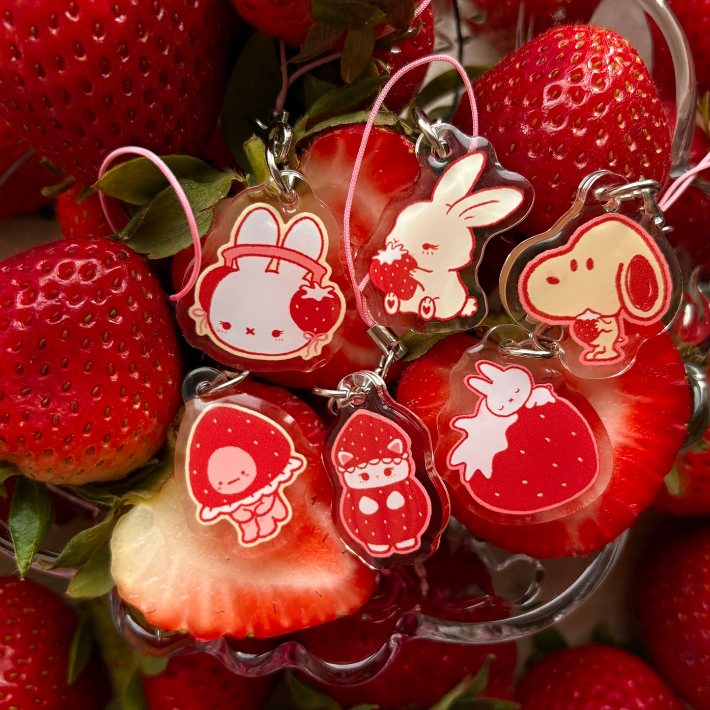 strawberry buddy acrylic phone charm