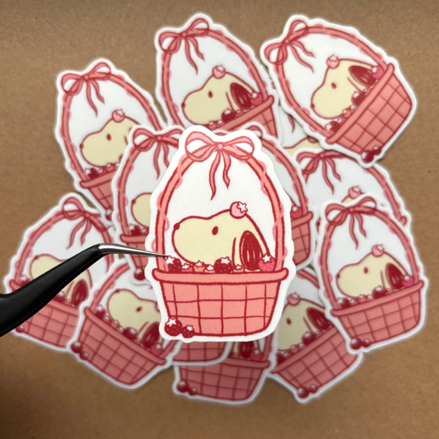 strawberry puppy basket vinyl sticker