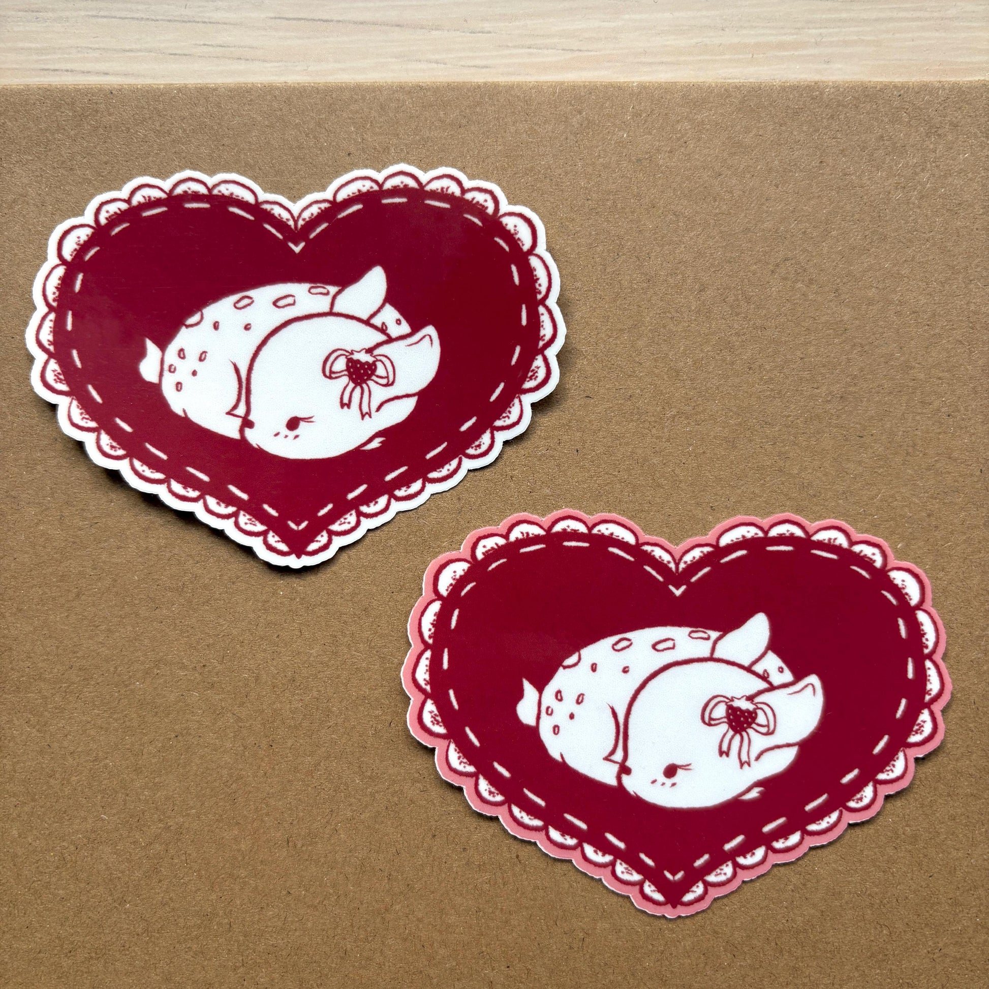 baby deer in a heart vinyl sticker | waterproof, cute stickers, stationery, strawberries, journal, fawn, coquette, bujo, valentines day