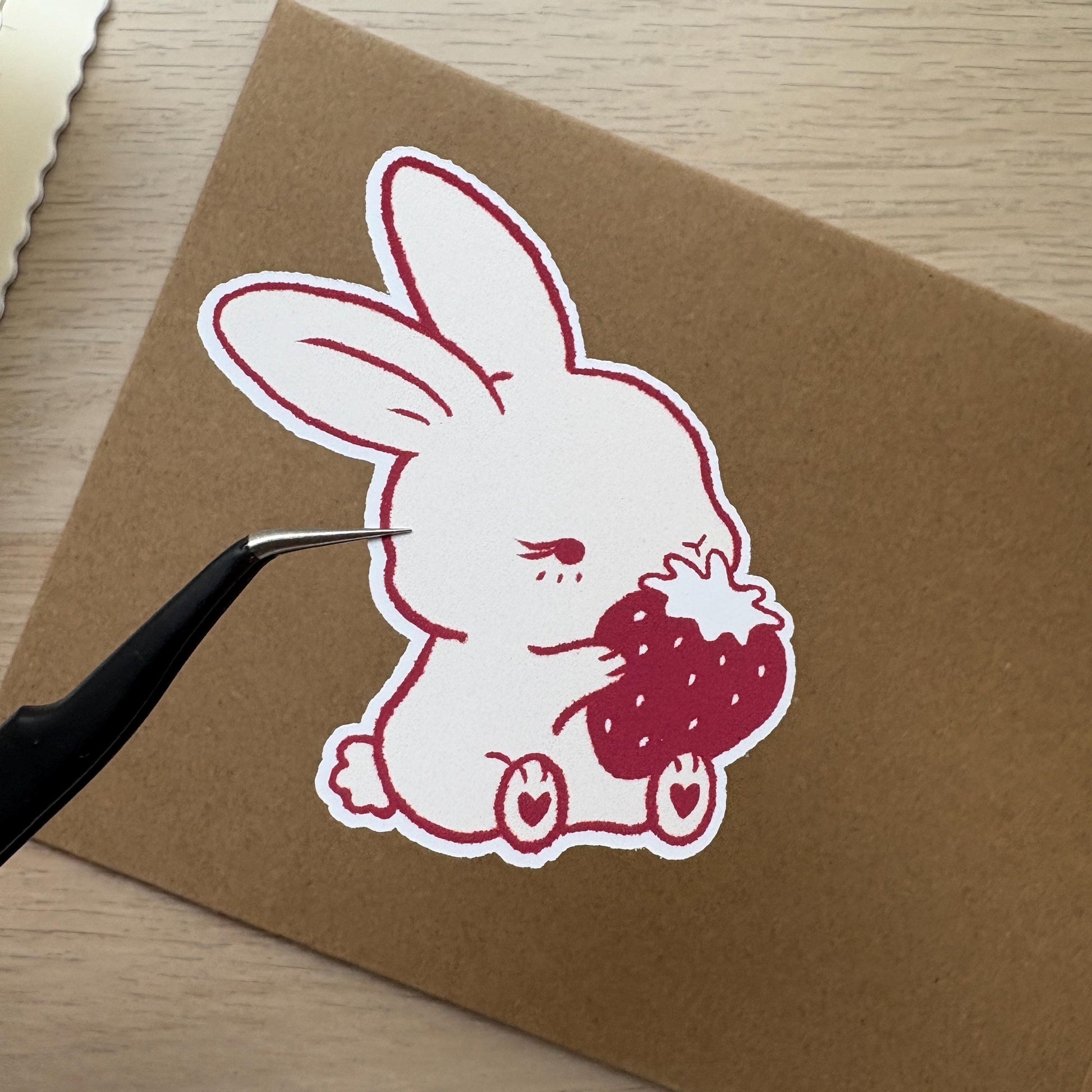 strawberry bunny vinyl sticker | cute sticker, stationery, strawberries, journal, planners, bujo, bunnies, book