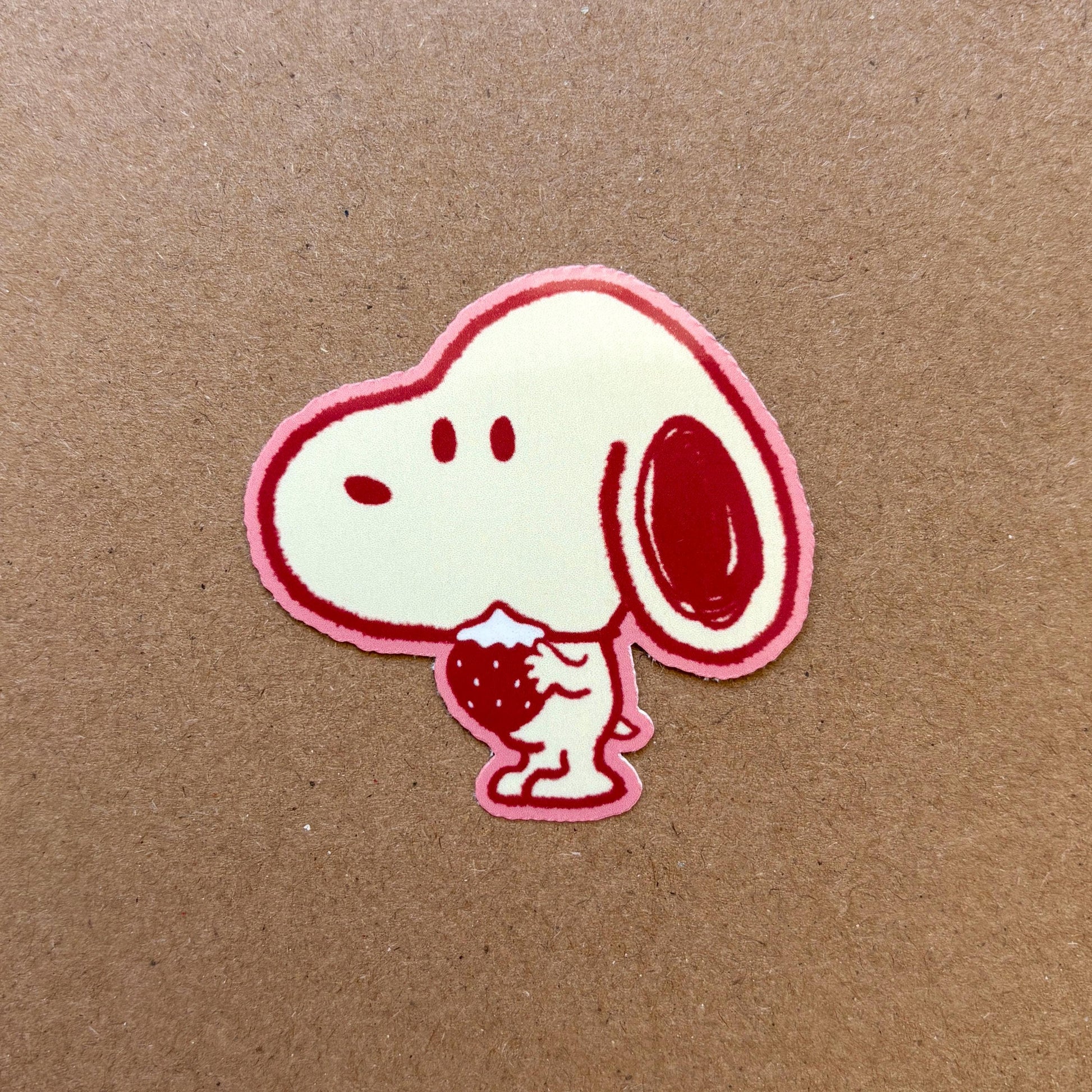 strawberry puppy vinyl sticker | waterproof, cute stickers, laptop, journal, planners, bujo, peanuts, phone case, dog, water bottle