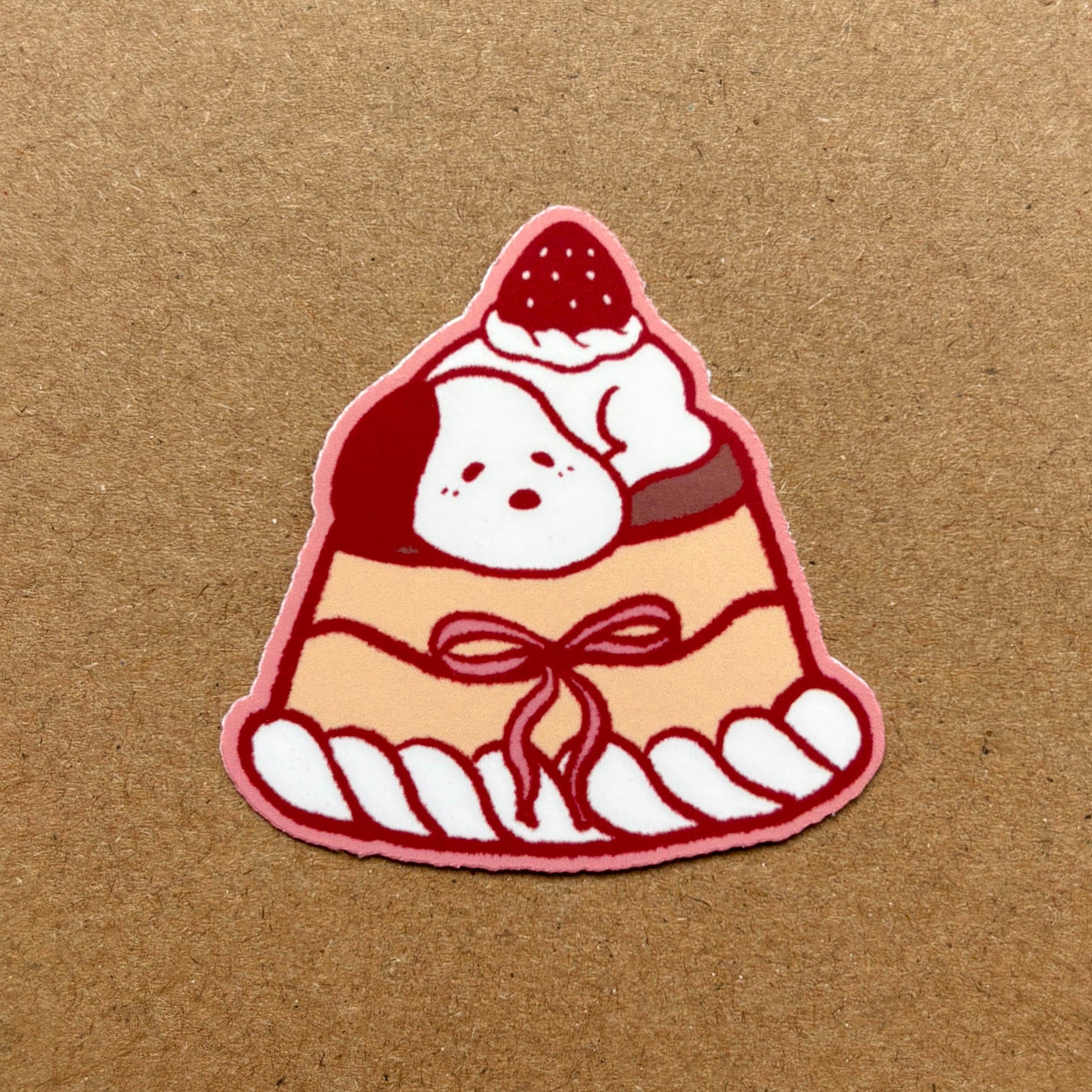 strawberry baby puppy dessert vinyl sticker | waterproof, cute stickers, laptop, journal, planners, bujo, phone case, water bottle