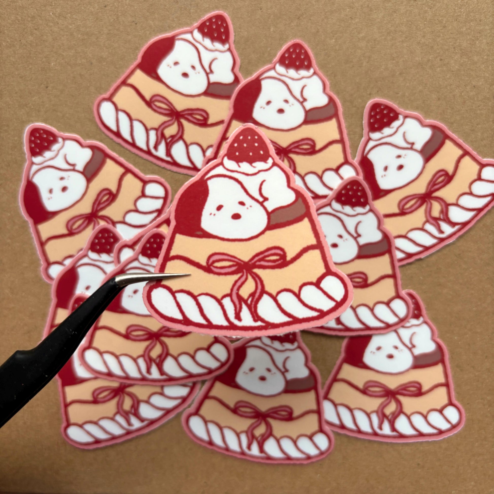 strawberry baby puppy dessert vinyl sticker | waterproof, cute stickers, laptop, journal, planners, bujo, phone case, water bottle