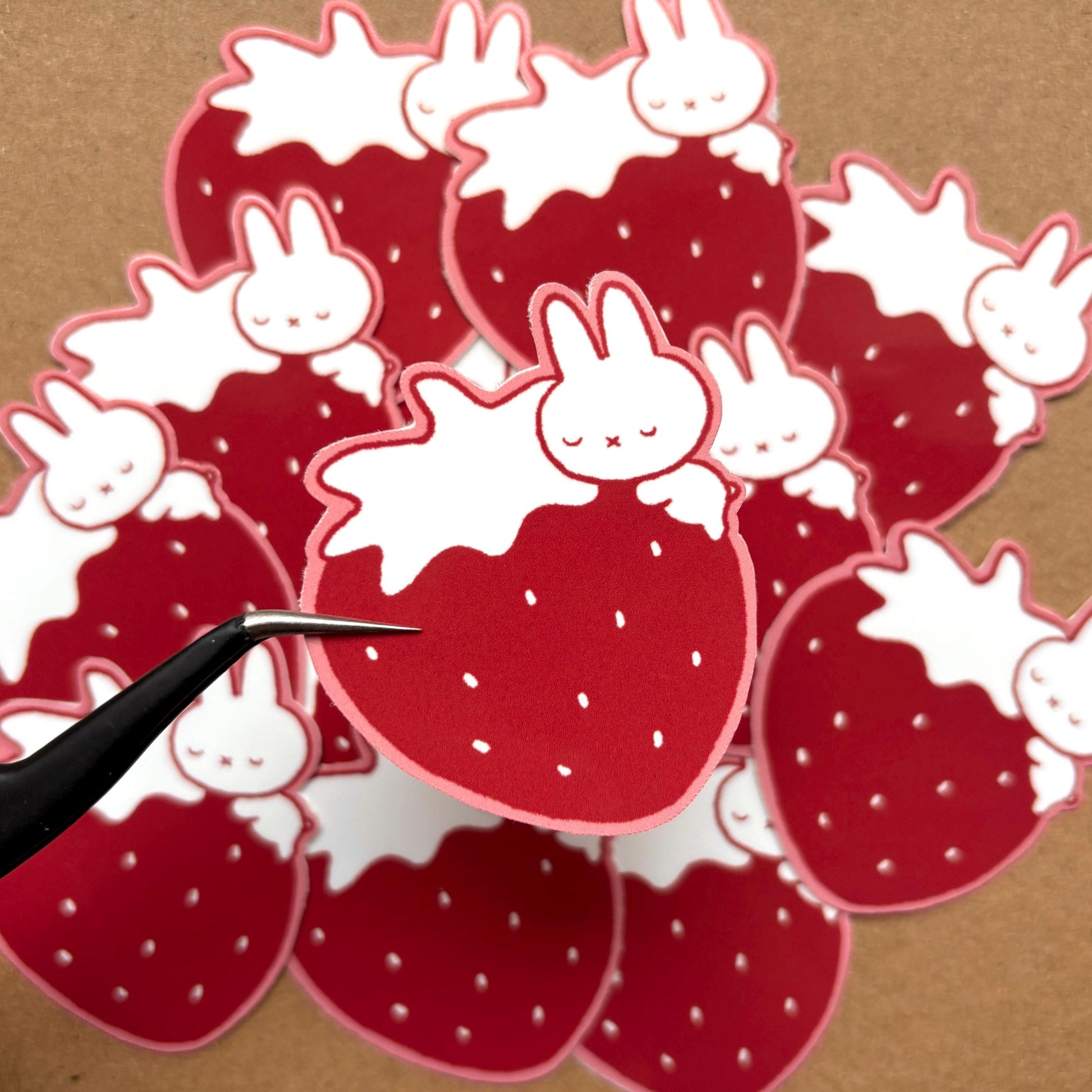 strawberry bunny vinyl sticker | waterproof, cute sticker, laptop, journal, planner, bujo, kindle