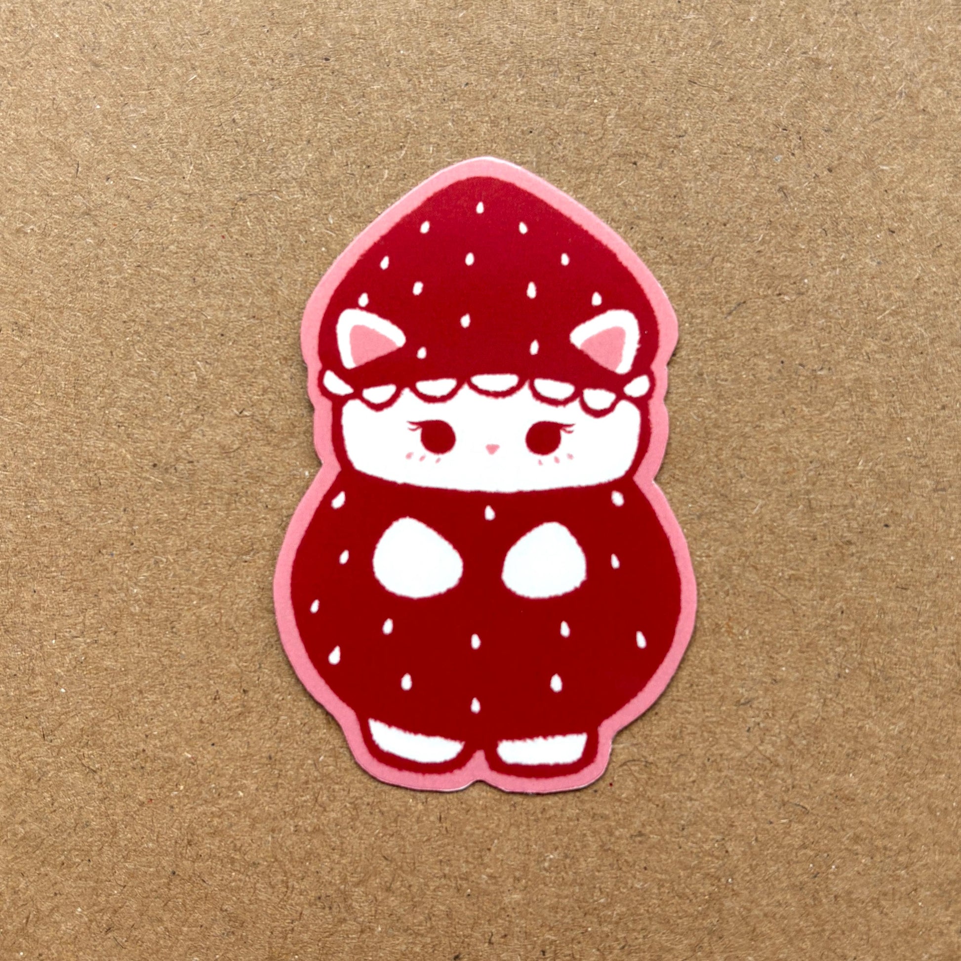 strawberry cat calico critter vinyl sticker | waterproof, cute stickers, laptop, journal, planners, bujo, phone case, water bottle