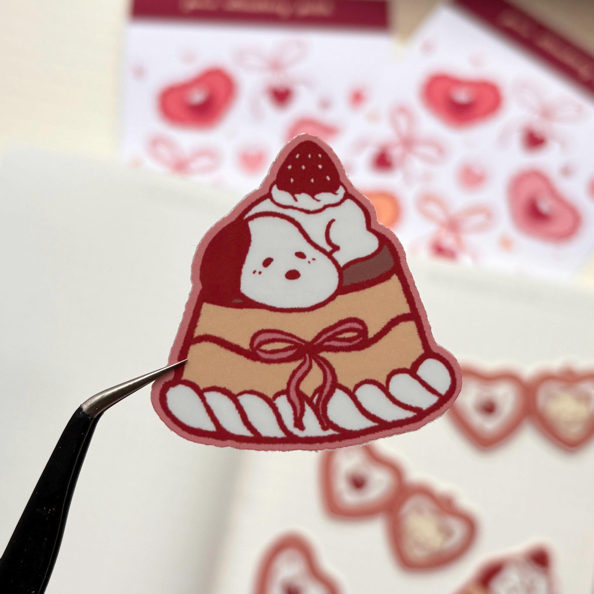 strawberry baby puppy dessert vinyl sticker | waterproof, cute stickers, laptop, journal, planners, bujo, phone case, water bottle