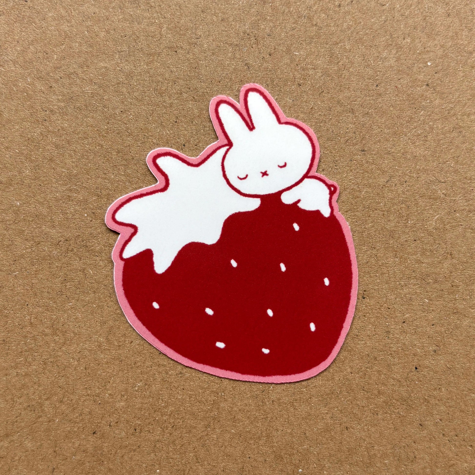 strawberry bunny vinyl sticker | waterproof, cute sticker, laptop, journal, planner, bujo, kindle
