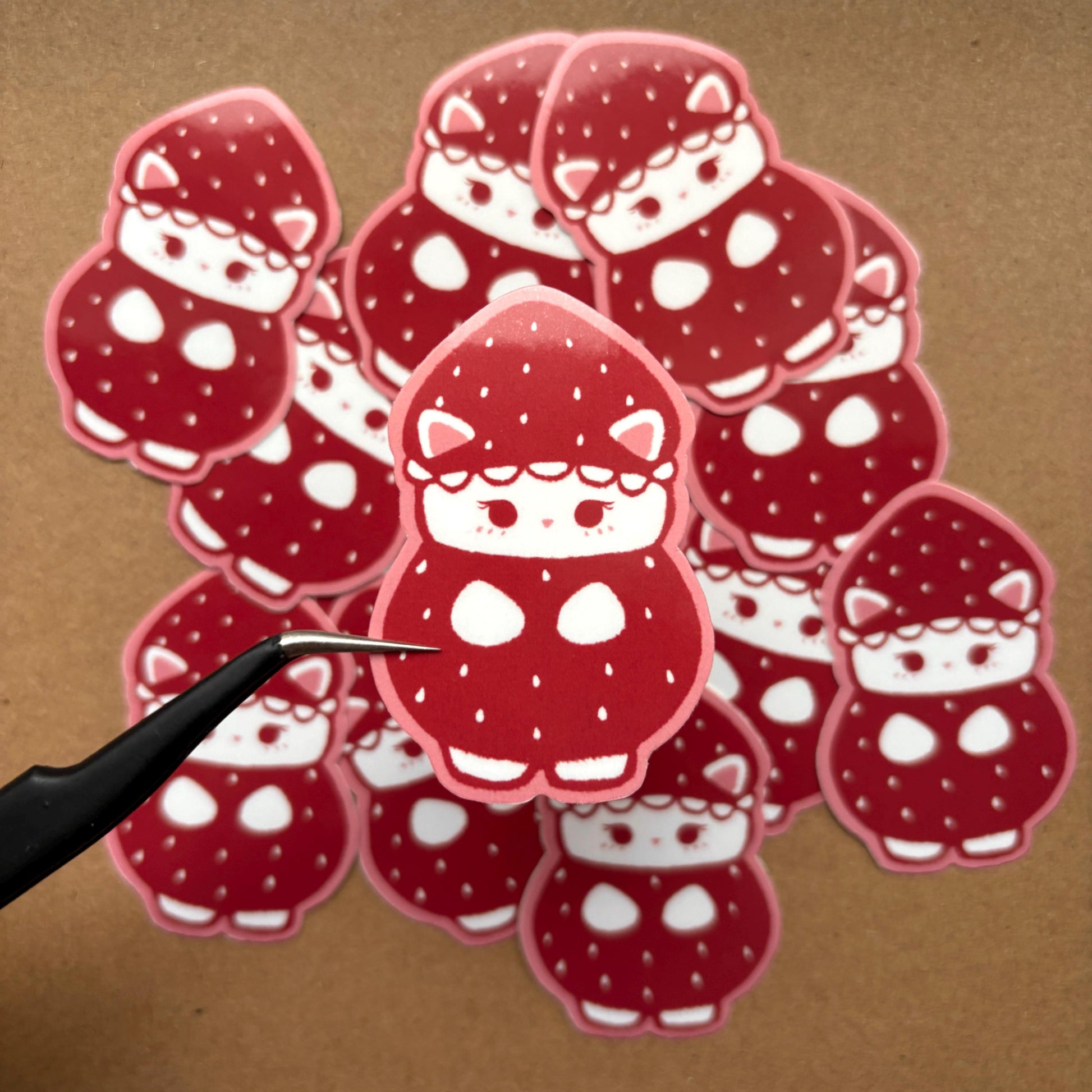 strawberry cat calico critter vinyl sticker | waterproof, cute stickers, laptop, journal, planners, bujo, phone case, water bottle