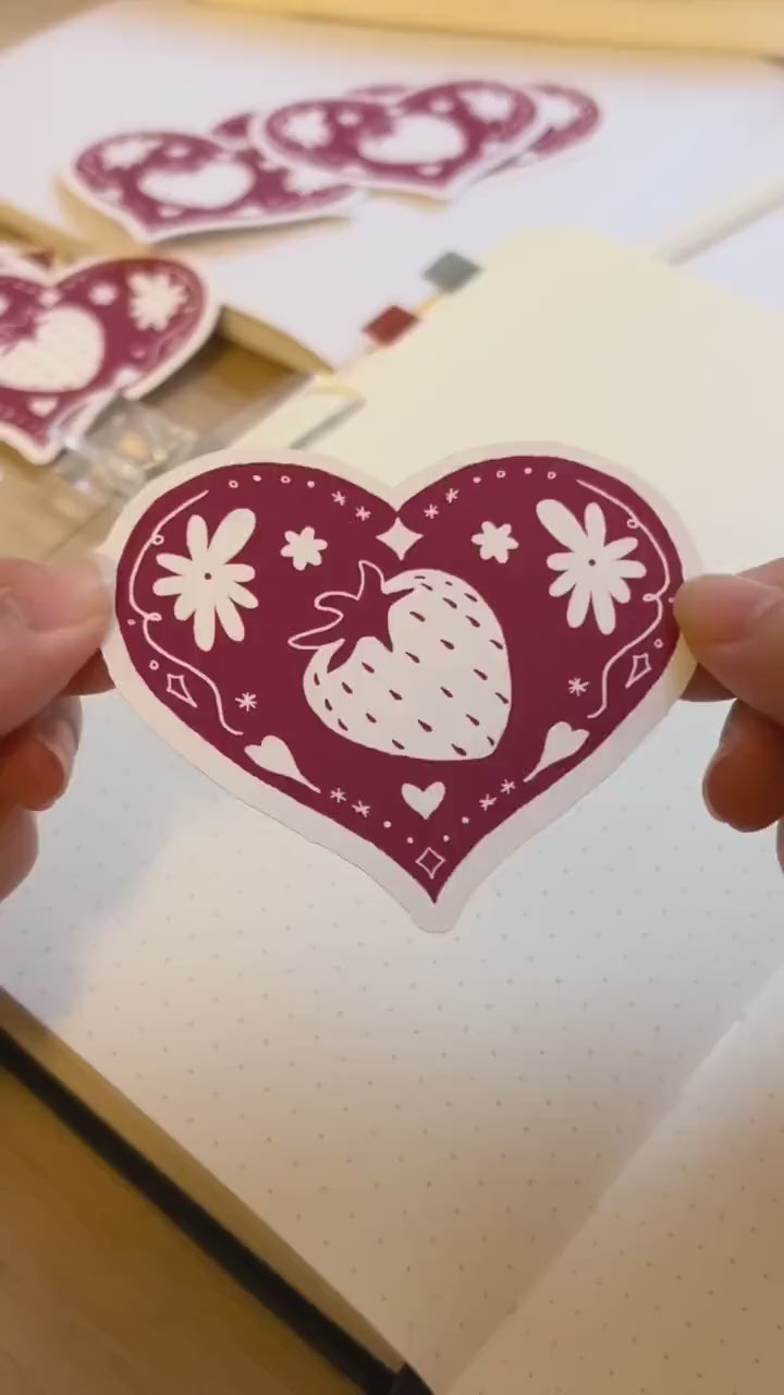 strawberry emblem kiss-cut vinyl sticker  |  cute sticker, stationery, strawberries, journal, planners, bujo, book
