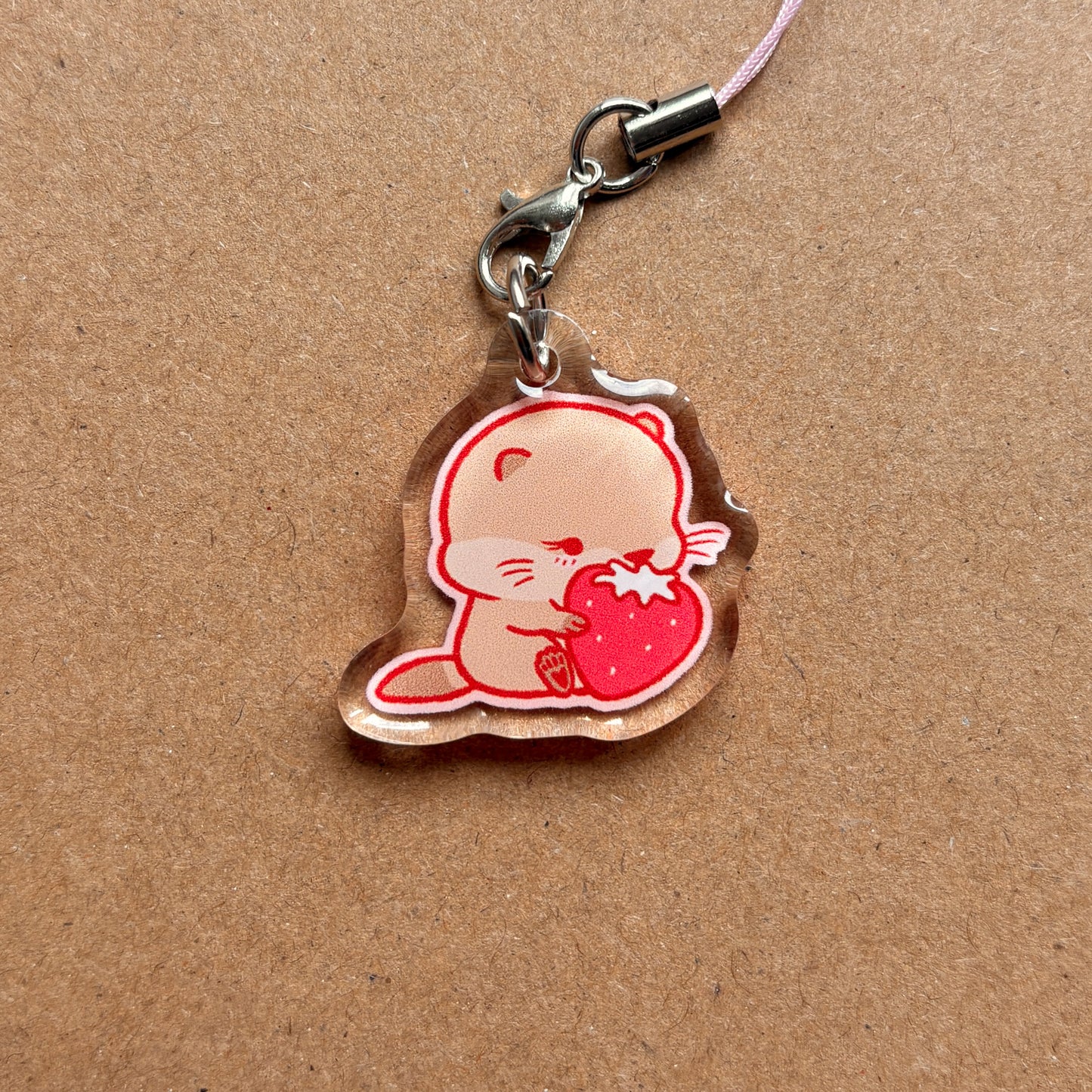 strawberry otter acrylic phone charm