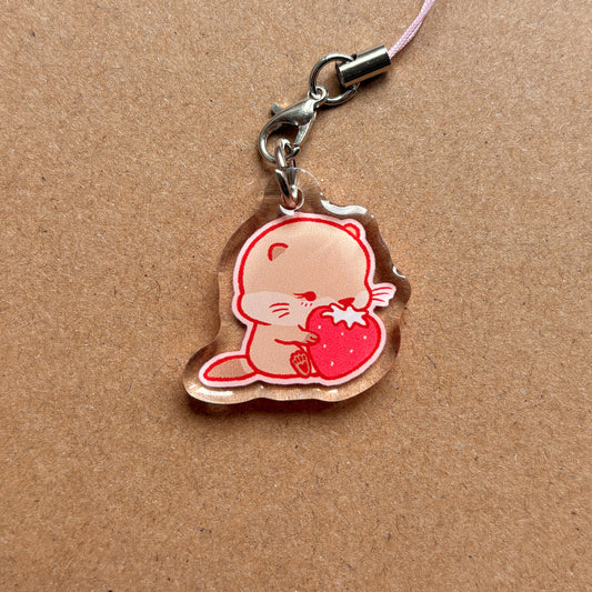 strawberry otter acrylic phone charm