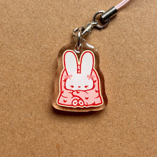 strawberry blanket bunny acrylic phone charm