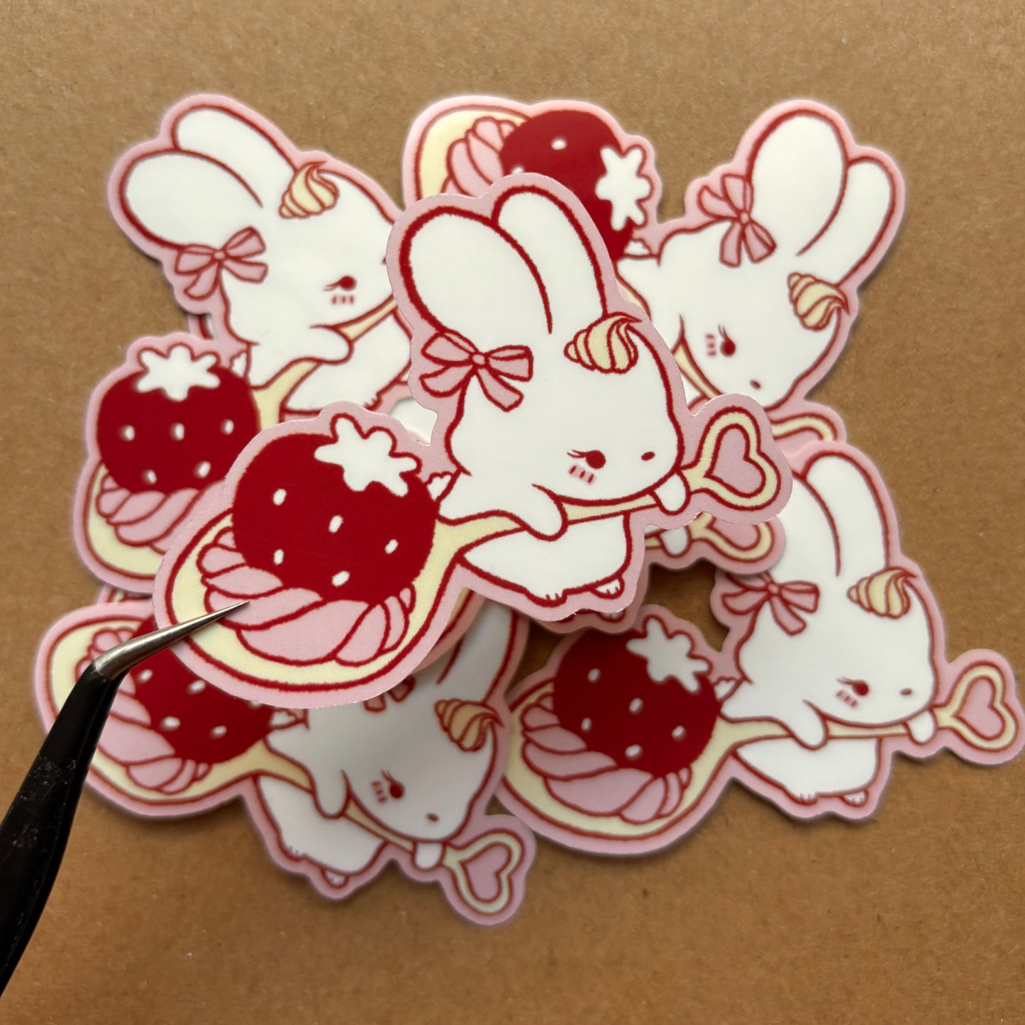 strawberry bunny with a spoon vinyl sticker