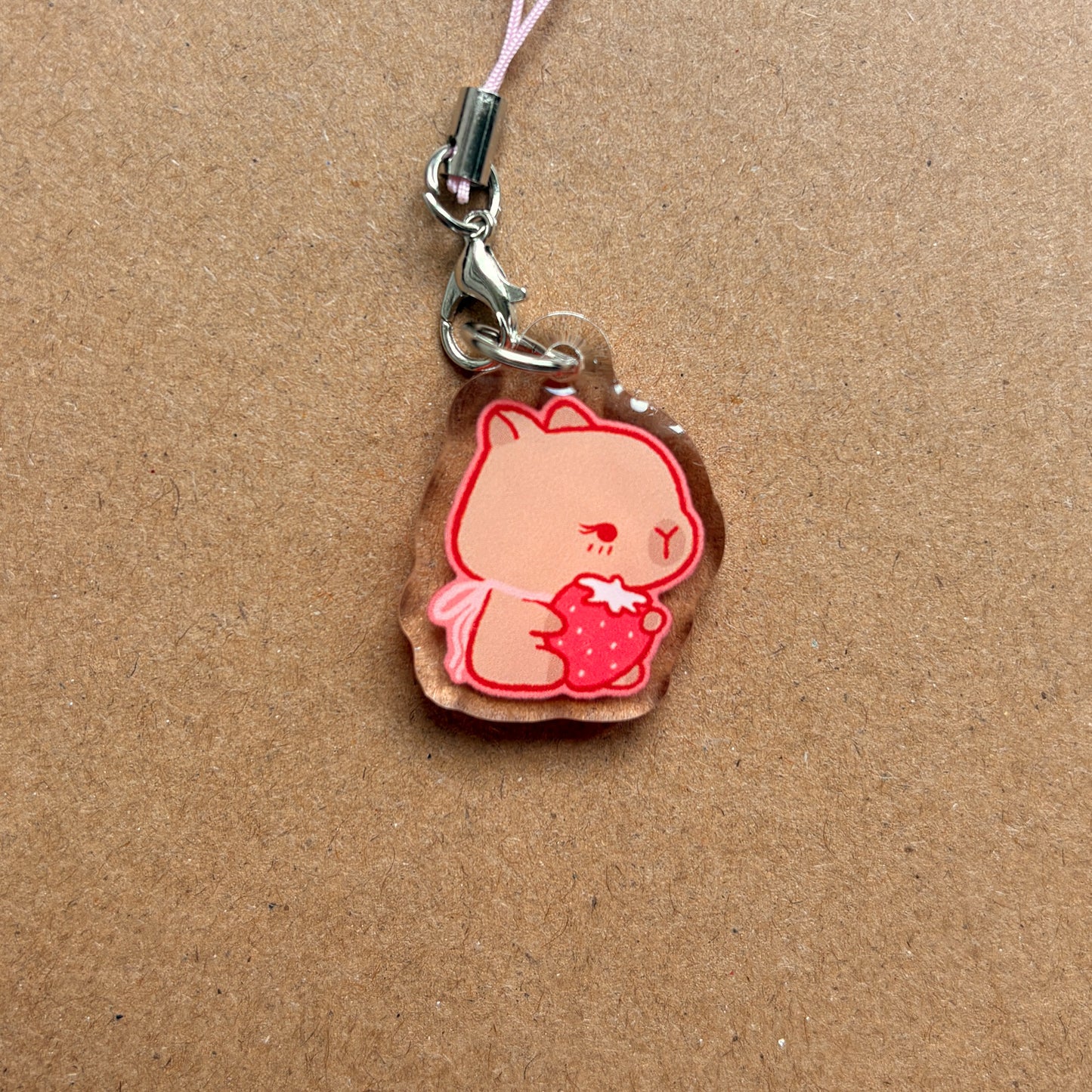 strawberry capybara acrylic phone charm