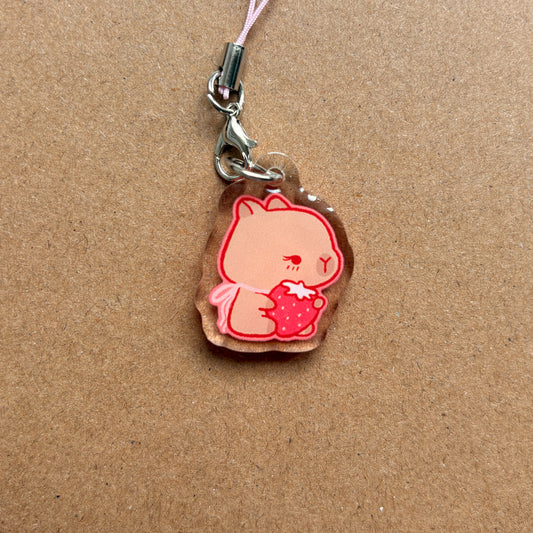 strawberry capybara acrylic phone charm