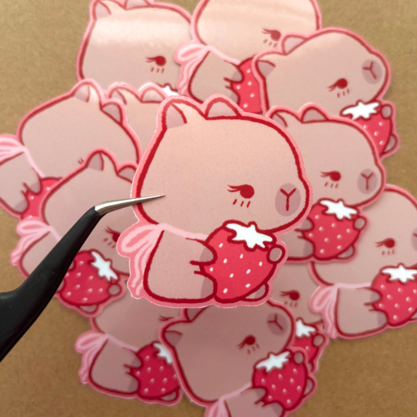 strawberry capybara baby vinyl sticker