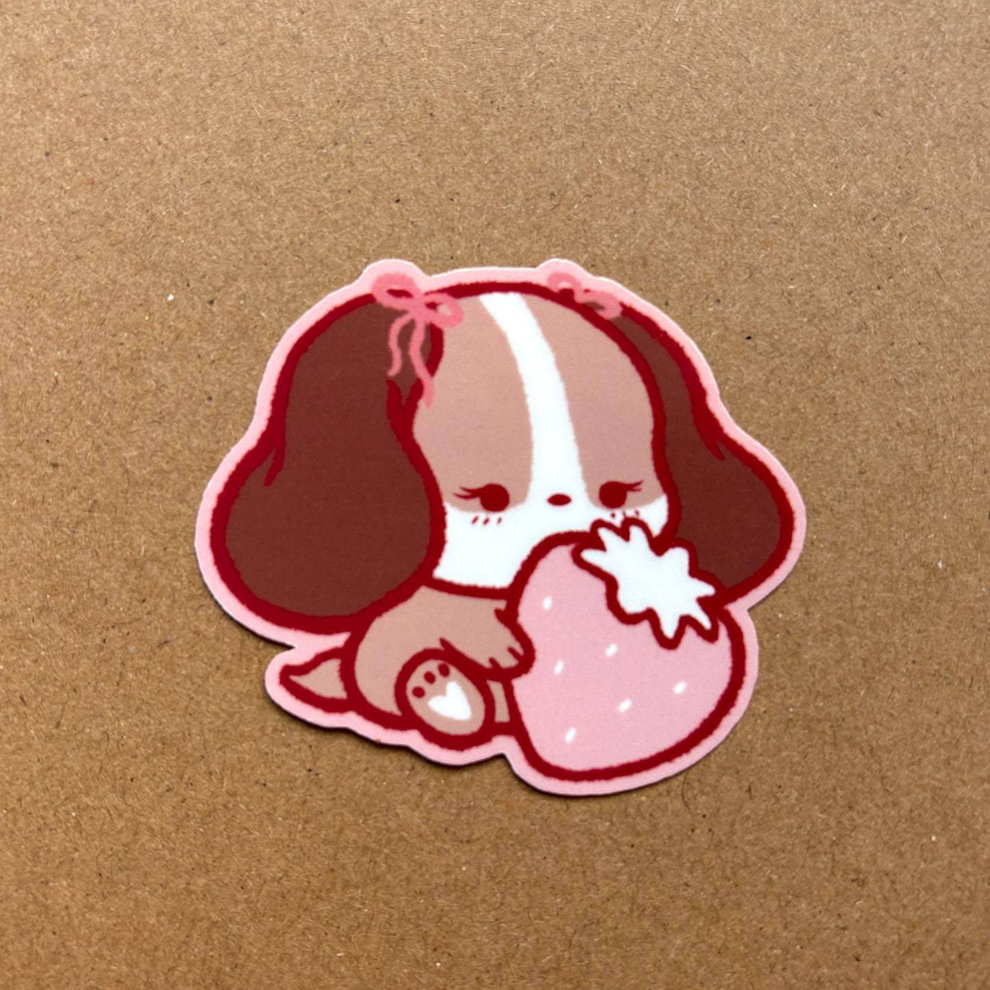 strawberry cavalier puppy vinyl sticker