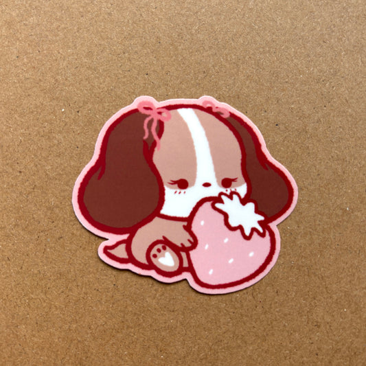 strawberry cavalier puppy vinyl sticker