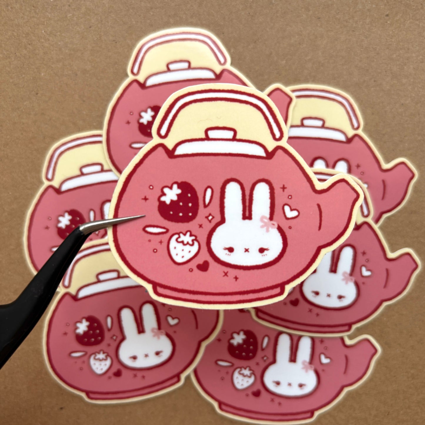 strawberry bunny kyusu teapot vinyl sticker