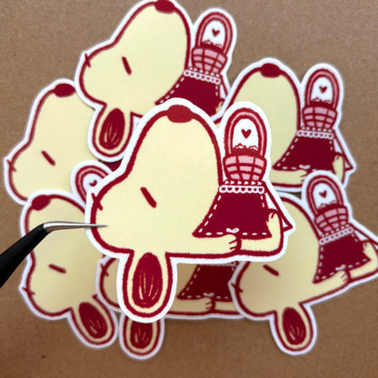 strawberry sleeping book puppy vinyl sticker
