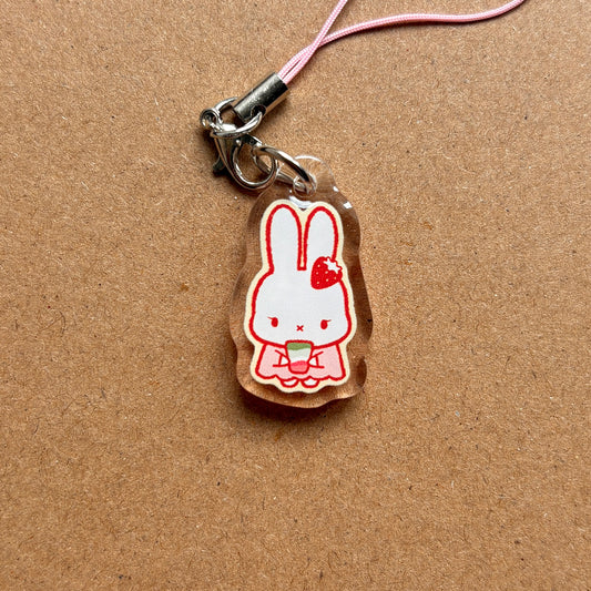 strawberry matcha bunny acrylic phone charm