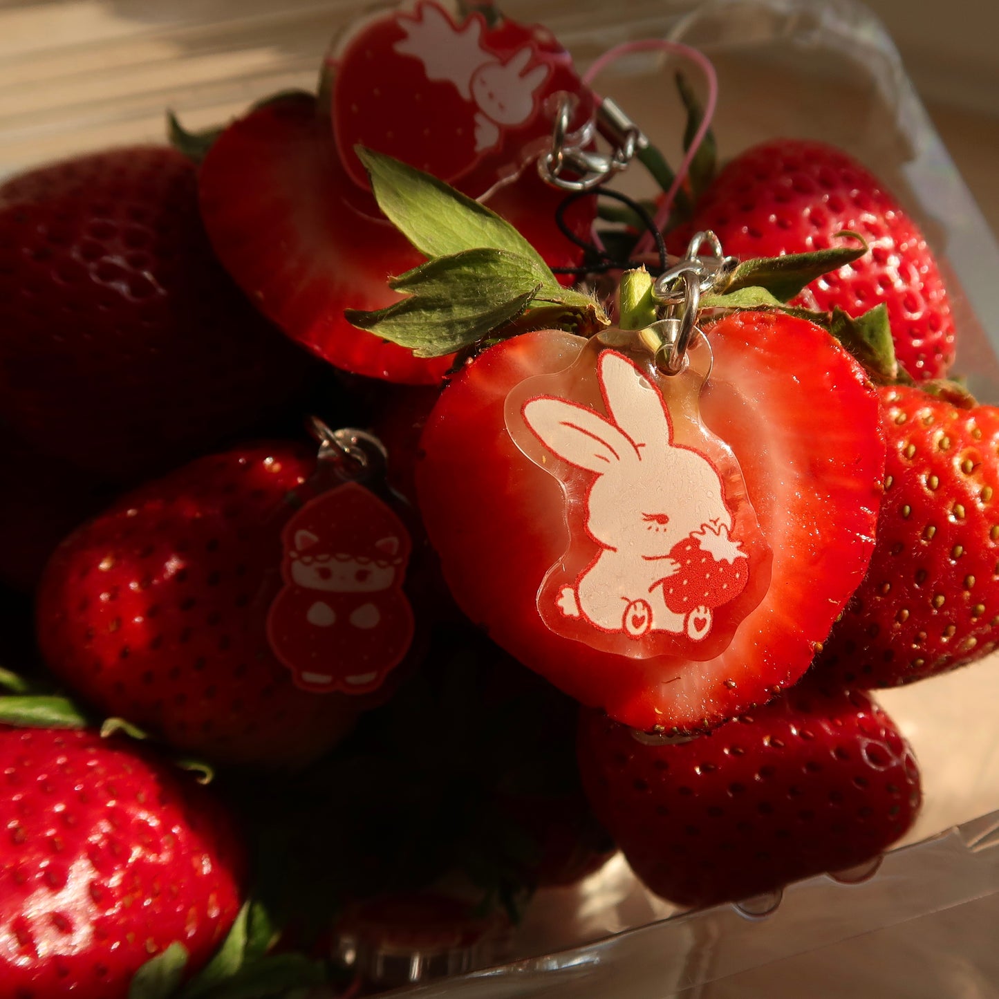 strawberry bunny acrylic phone charm