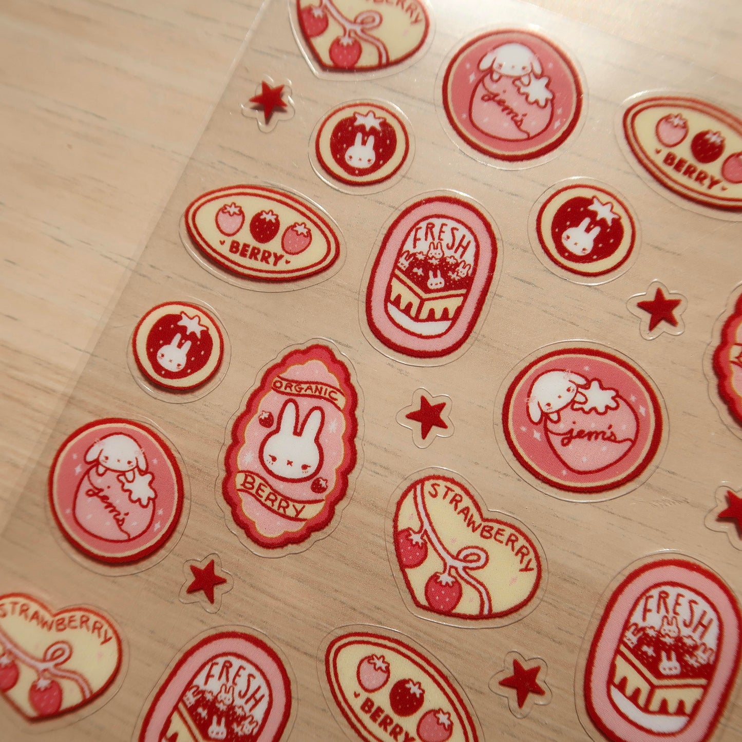 strawberry bunny fruit label sticker sheet