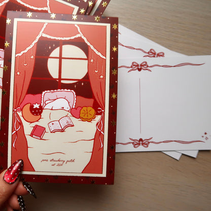 strawberry slumber postcard