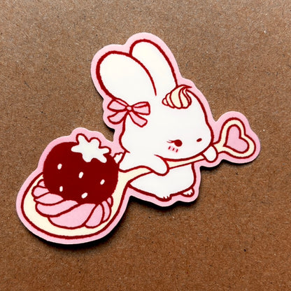 strawberry bunny with a spoon vinyl sticker