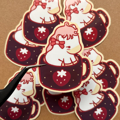 strawberry horse in a mug vinyl sticker