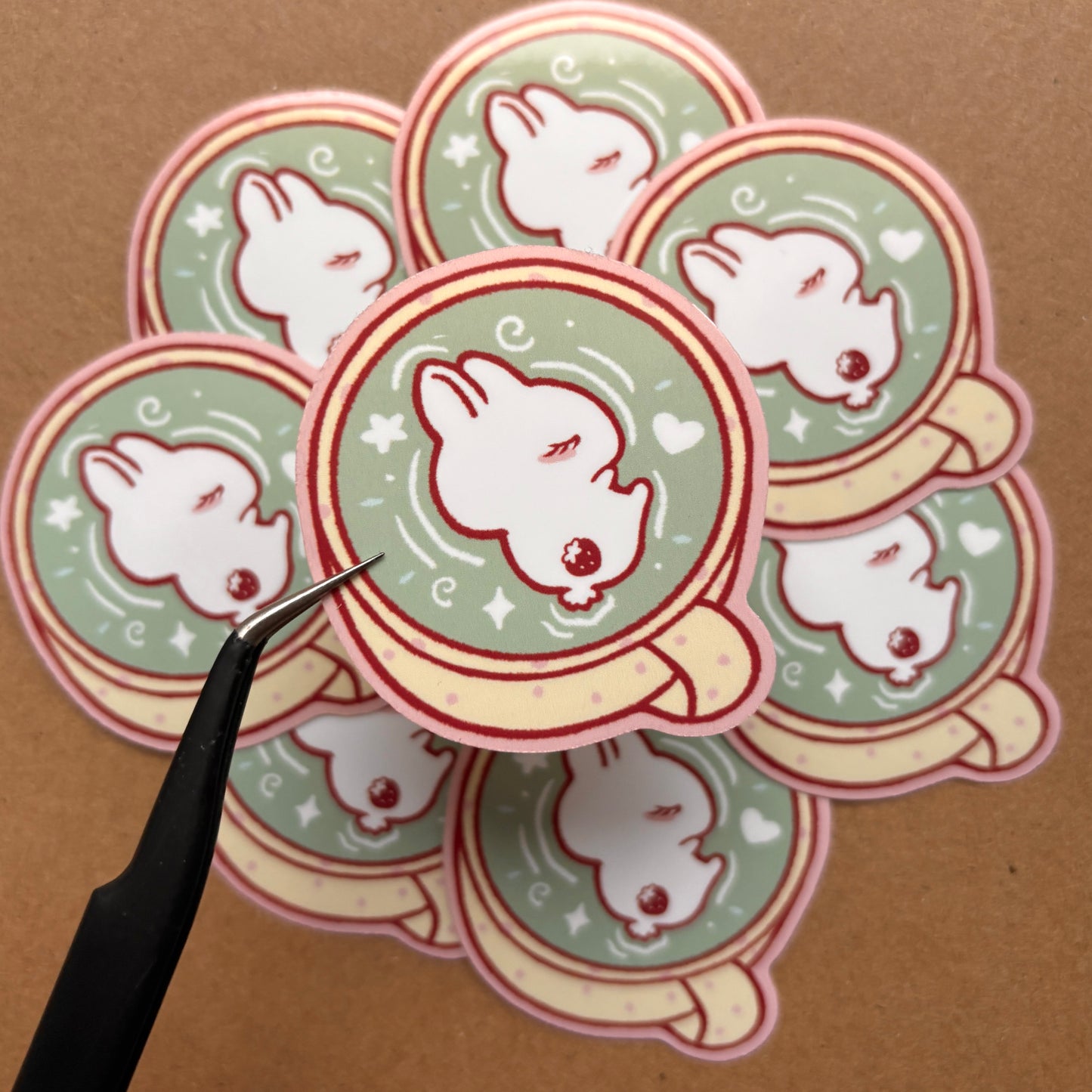 strawberry sleepy matcha bunny vinyl sticker
