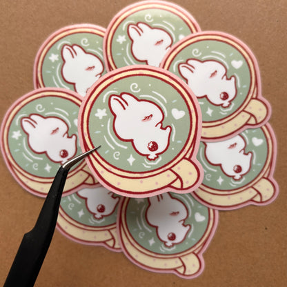 strawberry sleepy matcha bunny vinyl sticker