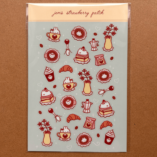 strawberry bunny cafe sticker sheet