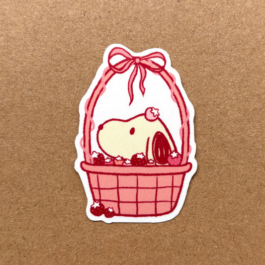 strawberry puppy basket vinyl sticker