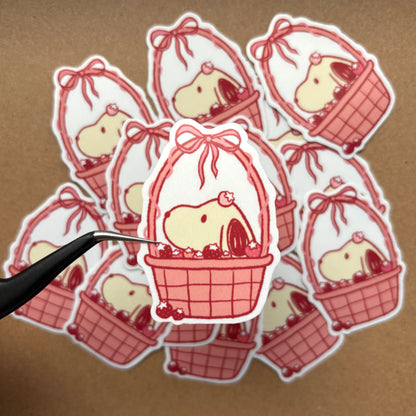 strawberry puppy basket vinyl sticker