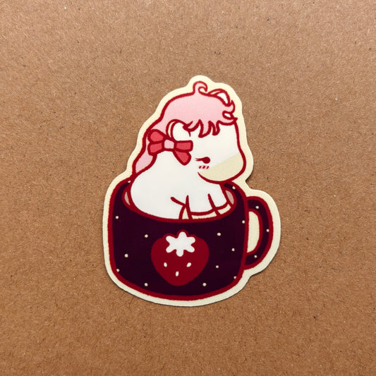 strawberry horse in a mug vinyl sticker
