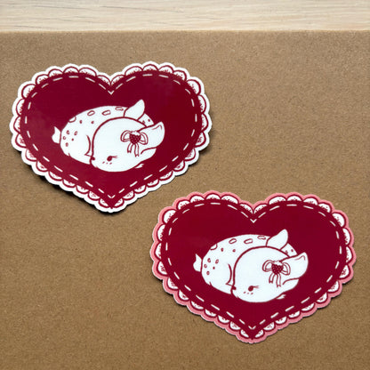 baby deer in a heart vinyl sticker | waterproof, cute stickers, stationery, strawberries, journal, fawn, coquette, bujo, valentines day