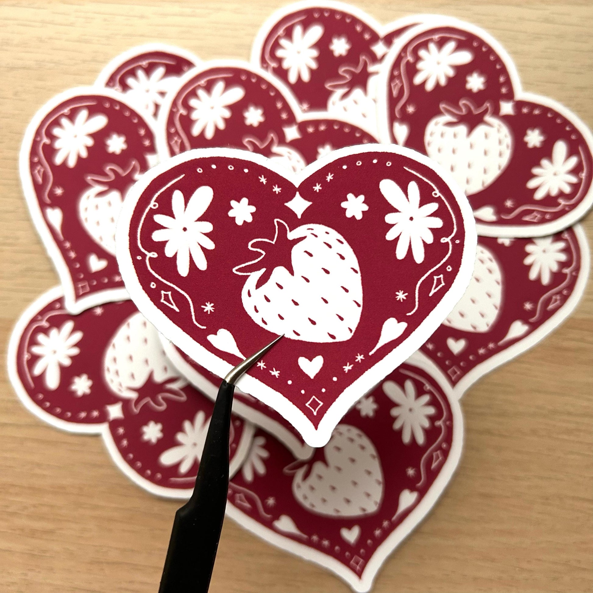 strawberry emblem kiss-cut vinyl sticker | cute sticker, stationery, strawberries, journal, planners, bujo, book