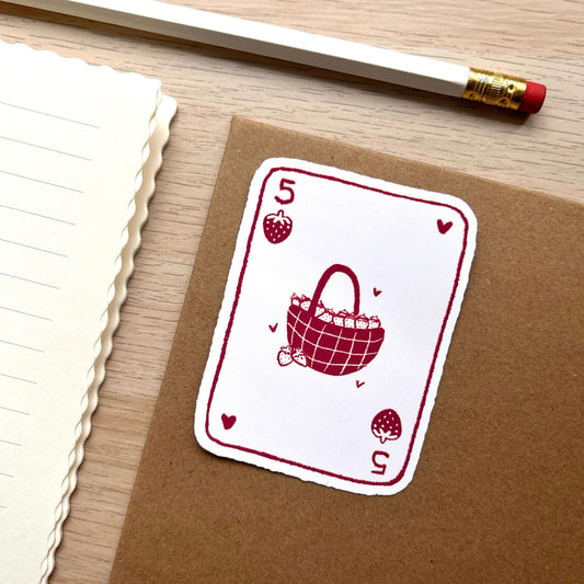 strawberry playing card vinyl sticker | cute sticker, stationery, strawberries, journal, planners, bujo, book