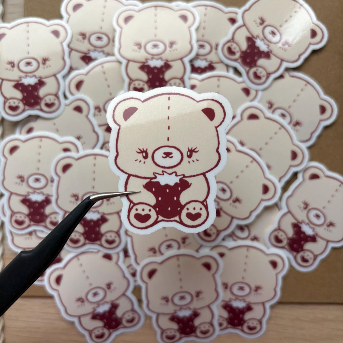 strawberry teddy bear vinyl sticker | waterproof, cute sticker, laptop, journal, planners, bujo, kindle
