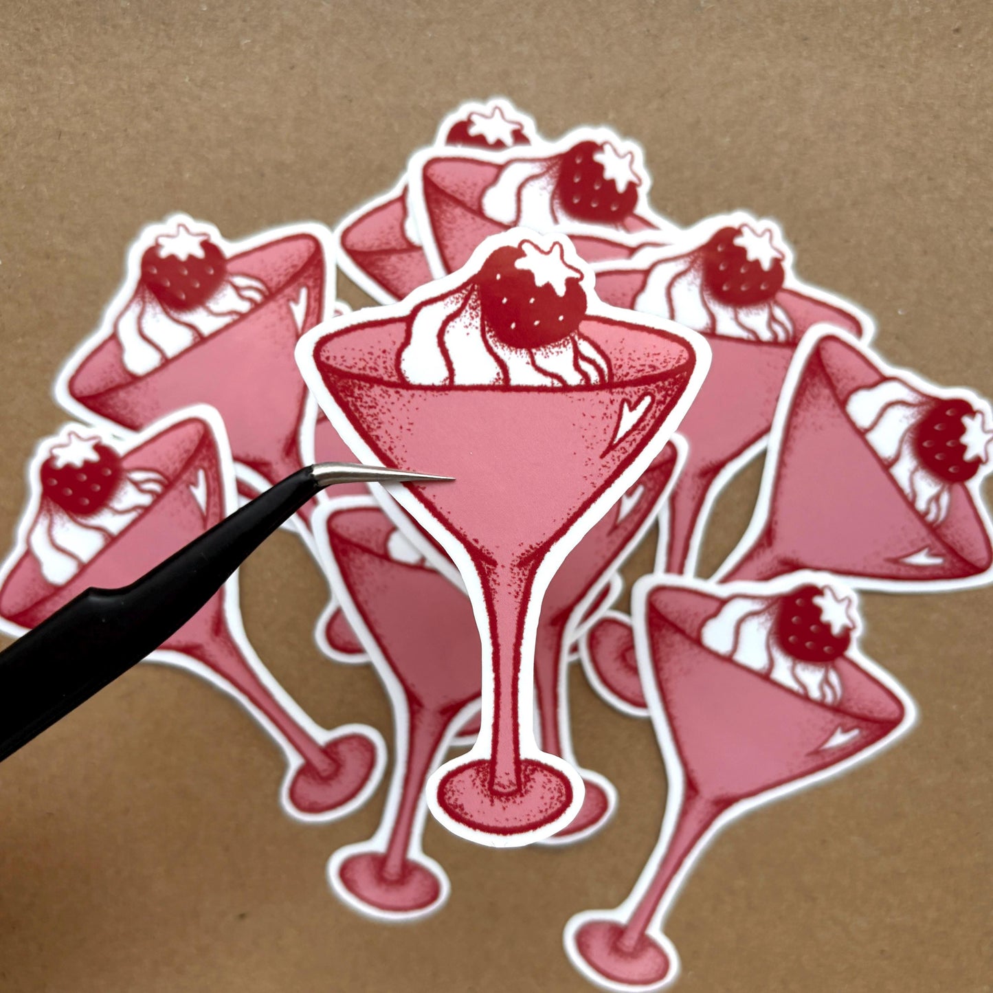 strawberry martini vinyl sticker | waterproof, cute sticker, bujo, scrapbook, kindle, waterbottle
