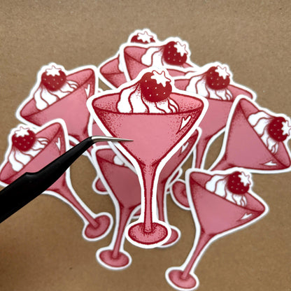 strawberry martini vinyl sticker | waterproof, cute sticker, bujo, scrapbook, kindle, waterbottle