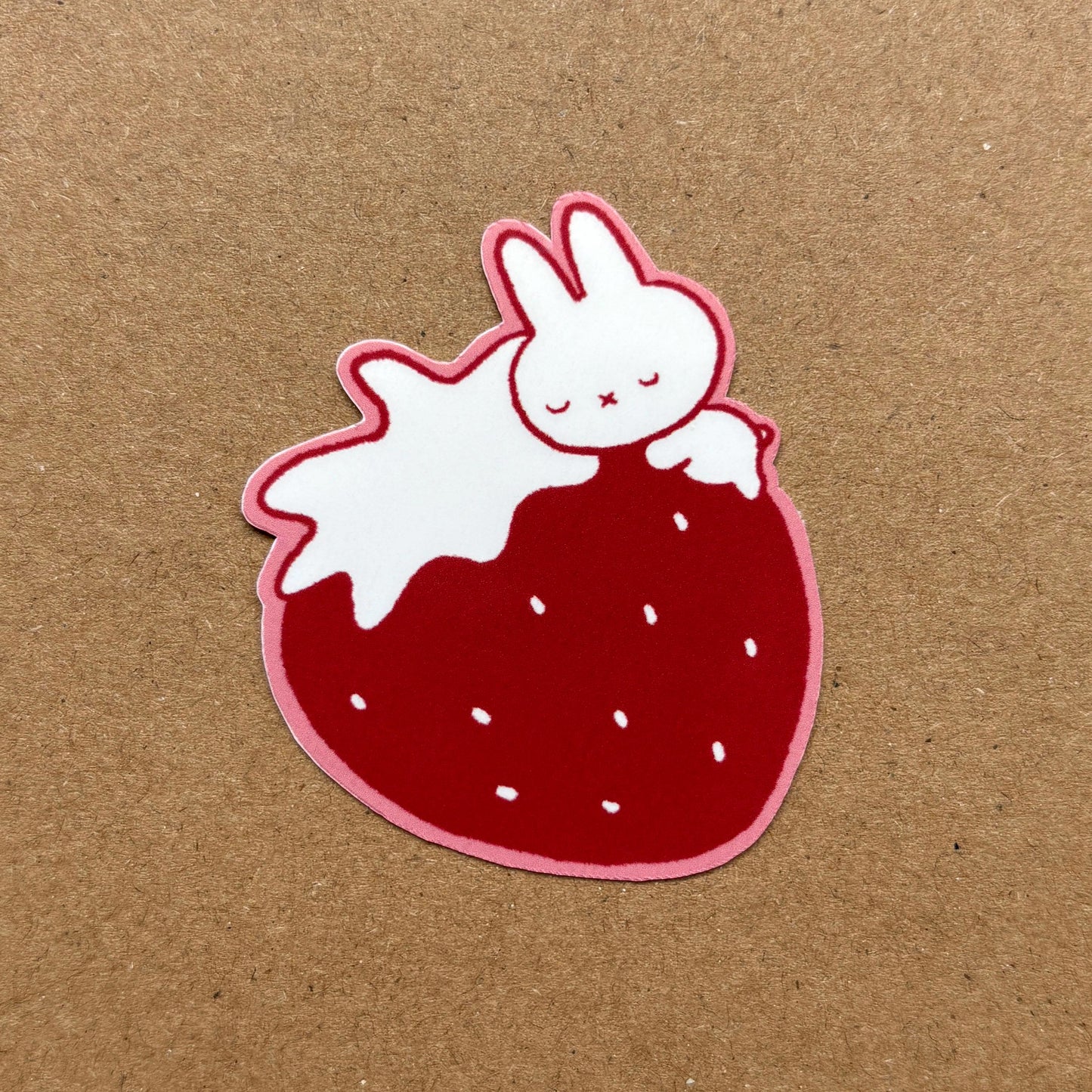 strawberry bunny vinyl sticker | waterproof, cute sticker, laptop, journal, planner, bujo, kindle