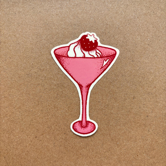 strawberry martini vinyl sticker | waterproof, cute sticker, bujo, scrapbook, kindle, waterbottle
