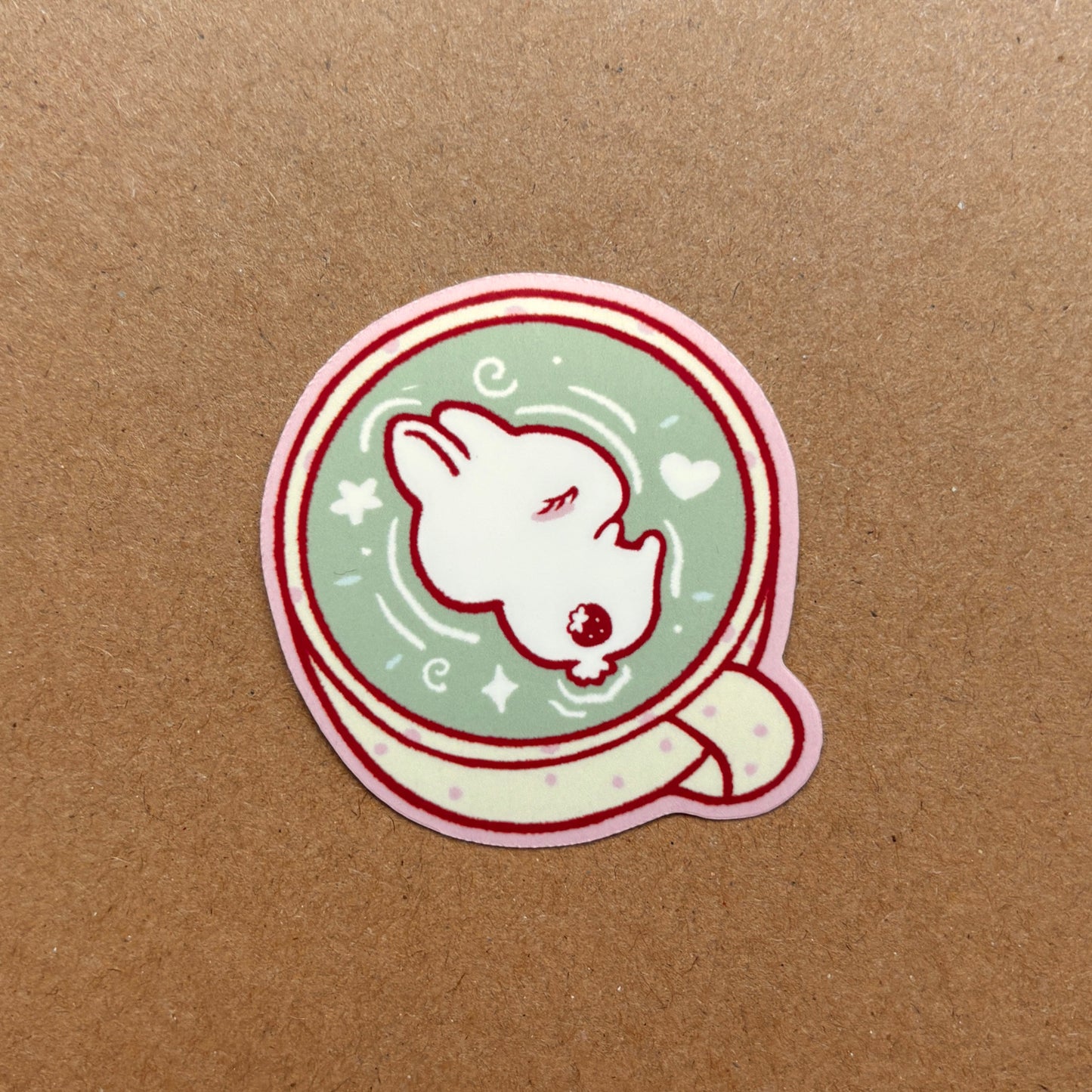 strawberry sleepy matcha bunny vinyl sticker