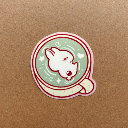strawberry sleepy matcha bunny vinyl sticker