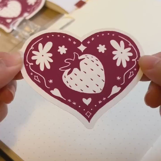 strawberry emblem kiss-cut vinyl sticker  |  cute sticker, stationery, strawberries, journal, planners, bujo, book