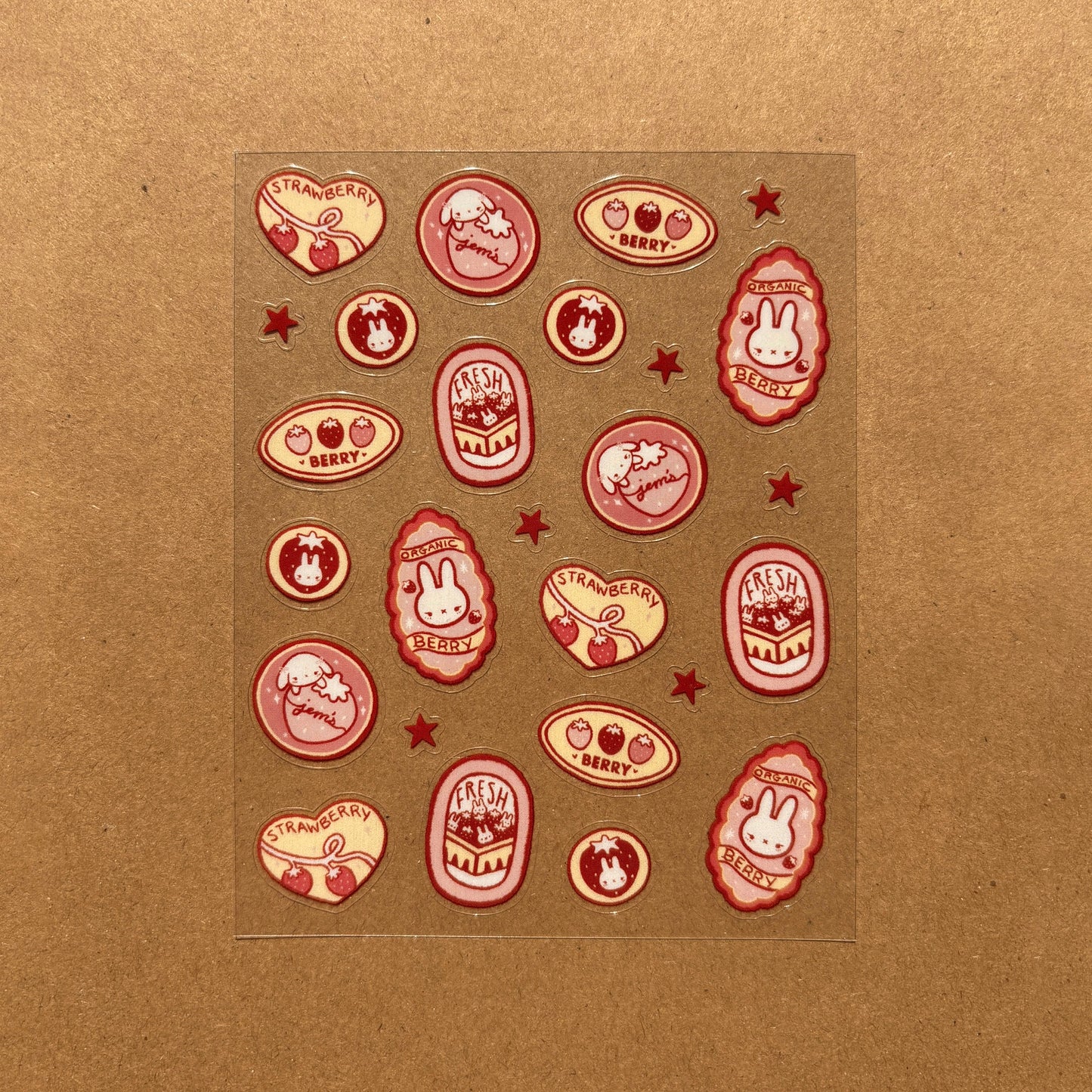 strawberry bunny fruit label sticker sheet